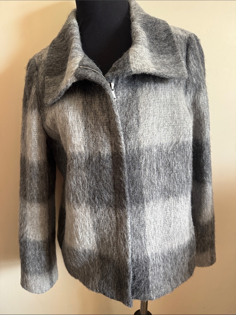 Talbots Plaid Wool-Blend Zip Front Jacket